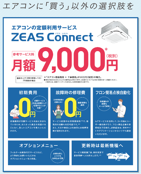 ダイキンの業務エアコンのサブスク(定額利用)サービス 「ZEAS Connect」の月額料金が改定！利用しやすくなりました！